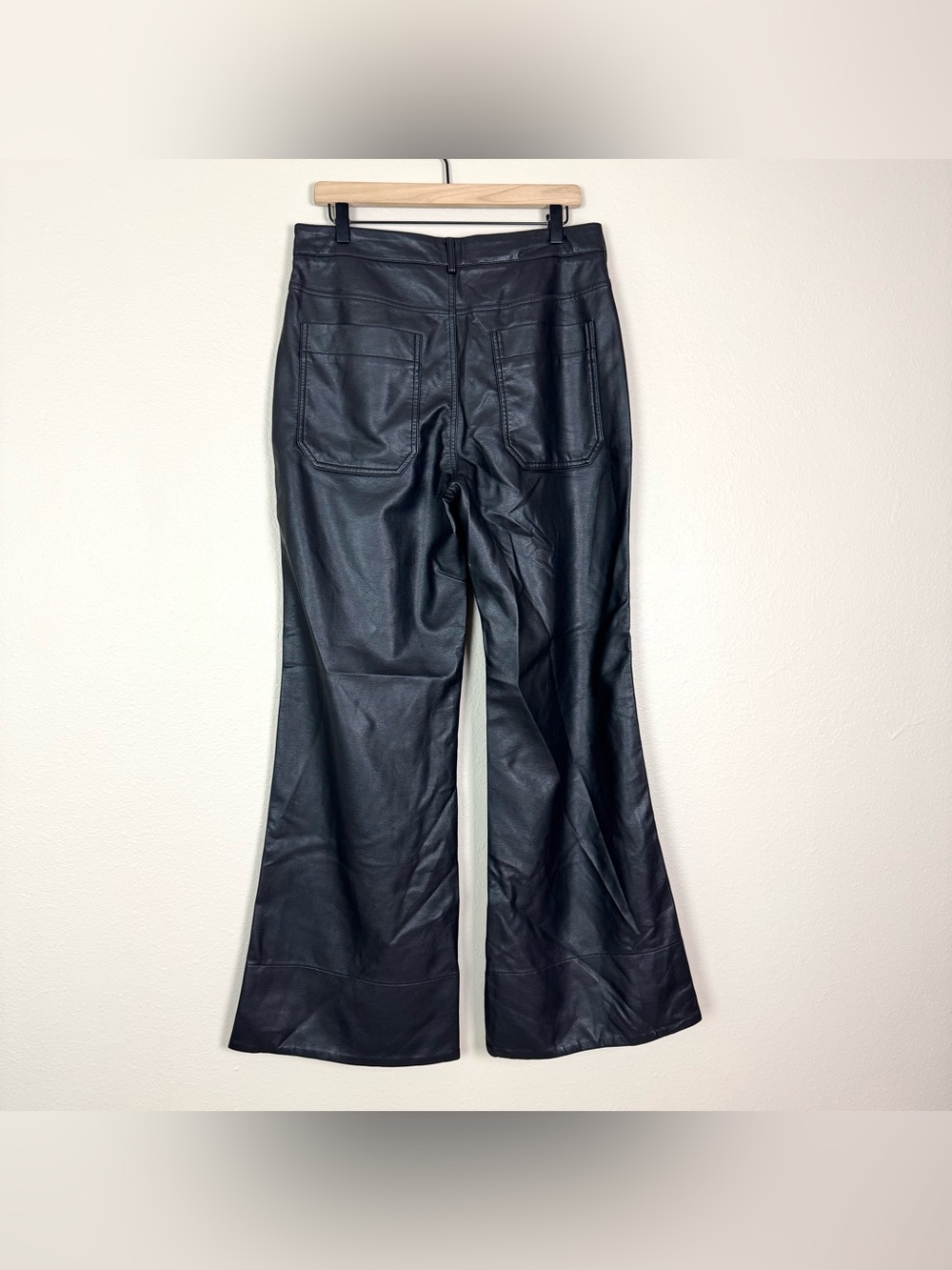 NWT Anthropologie Pilcro Rylan Faux Leather Flare Wide Leg Pants Black Size 31 - Picture 8 of 11